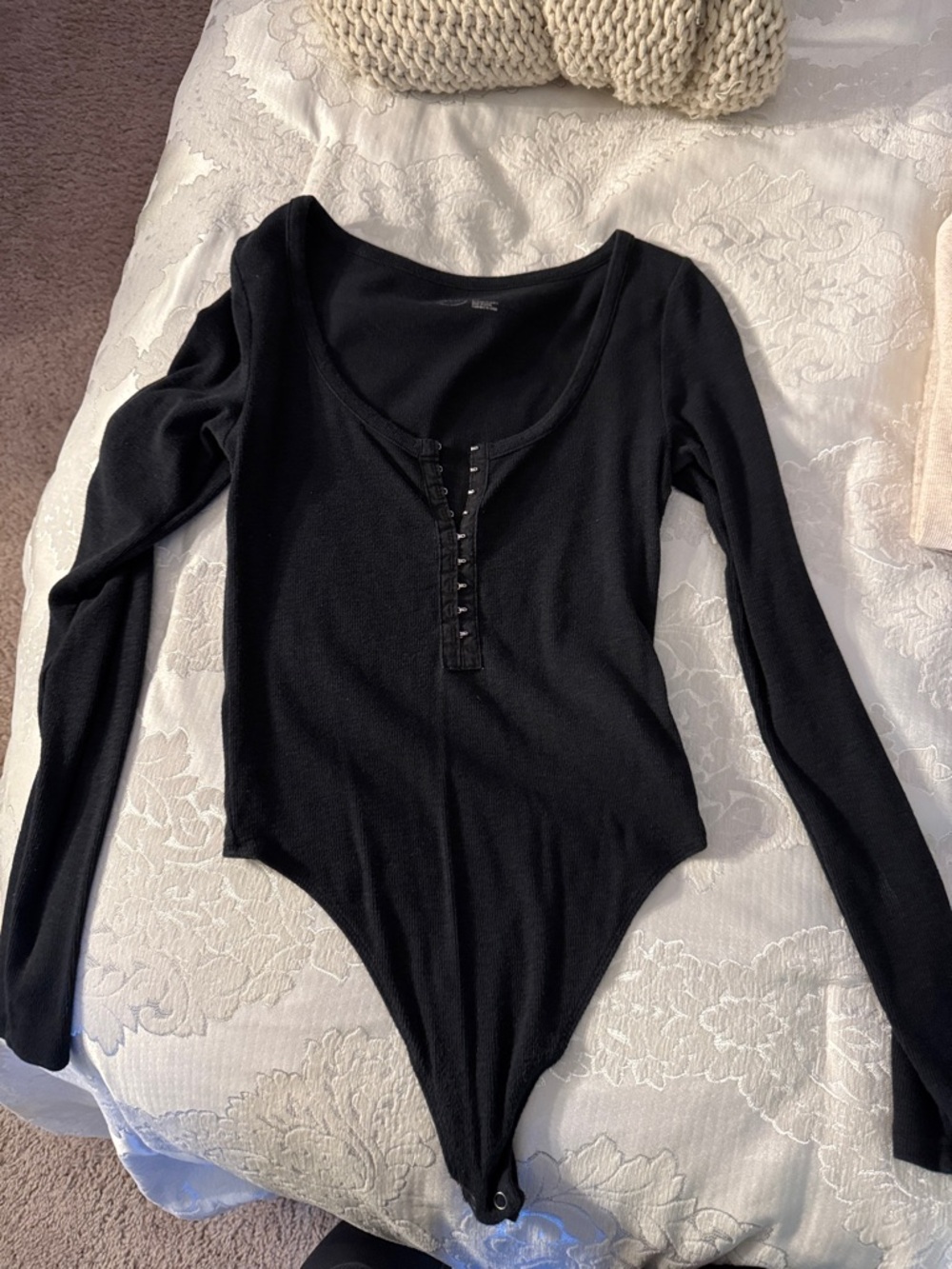 aerie Black Long-Sleeve Hook-Front Bodysuit